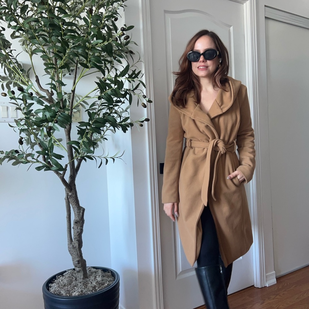 Brave Soul Tan Trench Coat with Tie Belt and Notched Lapels